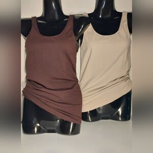 Brown and tan shapewear tank tops.